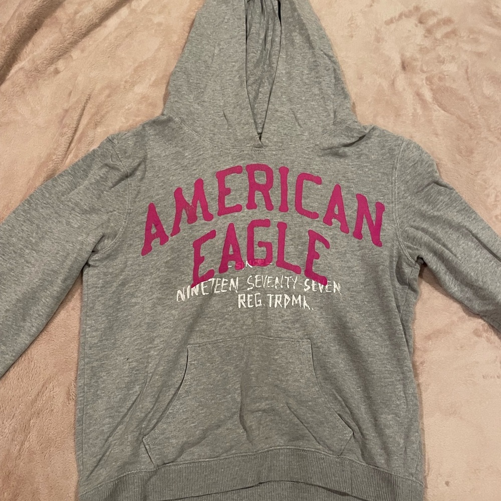 American Eagle Sweatshirt y2k distressed pink and grey logo
